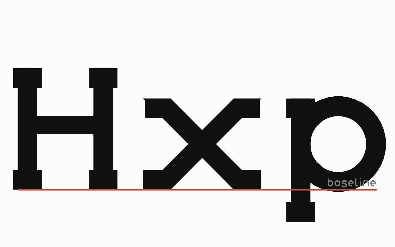 Baseline: a letter in Drew Slab Regular with the baseline marked in vermilion.