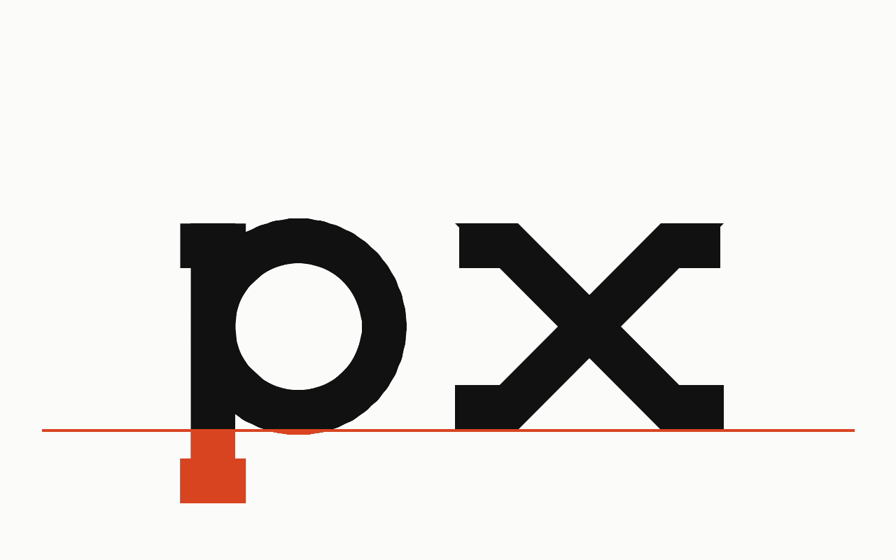 Descender: a letter in Drew Slab Regular with the descender marked in vermilion.