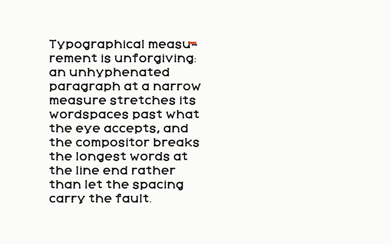 Hyphenation: a letter in Drew Slab Regular with the hyphenation marked in vermilion.
