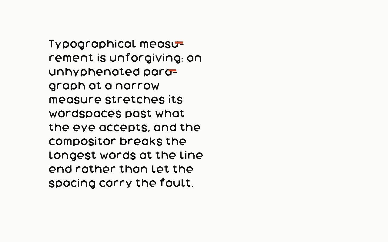 Hyphenation: a letter in the house face with the hyphenation marked in vermilion.