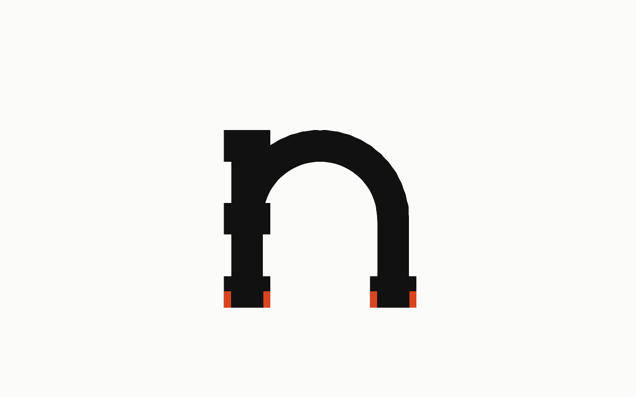 Serif: a letter in the house face with the serif marked in vermilion.