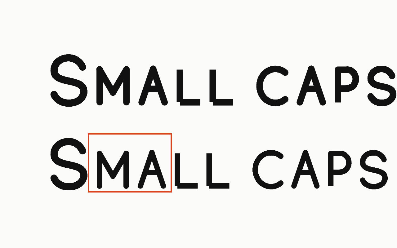 Small caps: a drawn diagram with the small caps marked in vermilion.