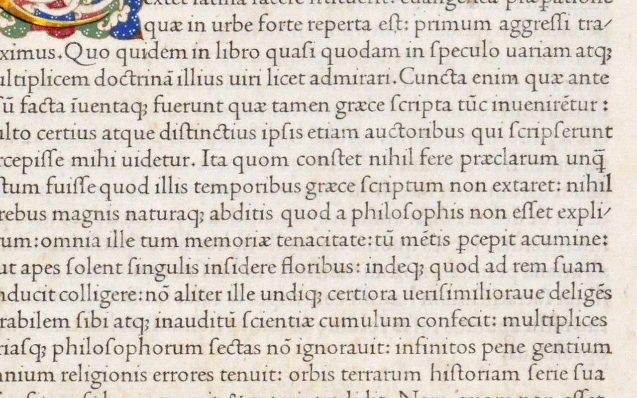 Text face: a block of Jenson's roman of 1470 set as running text, even in colour and made to be read a page at a time.