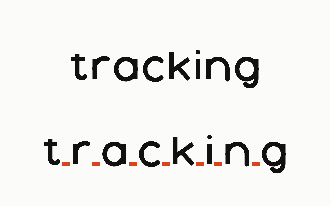 Tracking: a letter in the house face with the tracking marked in vermilion.