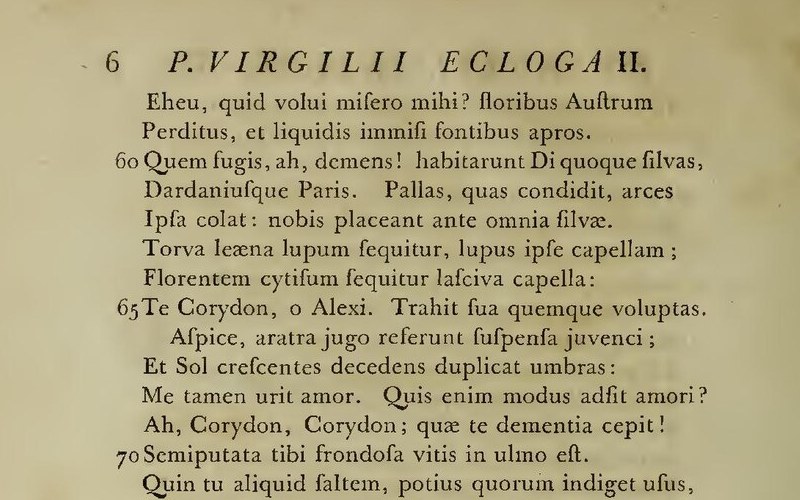 Transitional: a page of Baskerville's Virgil of 1757, the stress upright and the contrast higher than an old-style face.